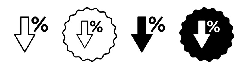 Interest rate reduction or percent down set in black and white color. Interest rate reduction simple flat icon vector