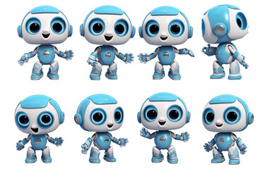set of robot kids cute with isolated transparant background