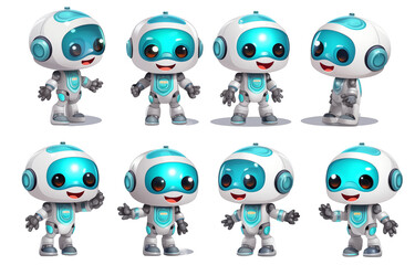 set of robot kids cute with isolated transparant background