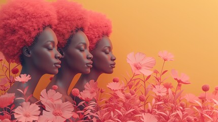 Naklejka premium women with pink hair surrounded by flowers