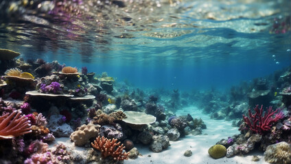 Fototapeta na wymiar Wonderful ocean, underwater, full of colors and corals, many sea shells