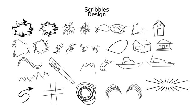 Vector scribbles, scribble art, pencil scribbles, pen scribbles, hand drawn line, lines, design elements, graphic element set, collection isolated on white background. 
