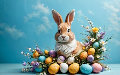 Fototapeta na wymiar Easter bunny with easter eggs