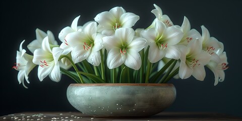 Serene white lilies in a rustic pot. elegance in simplicity. perfect for decor or serenity themes. calm, peaceful still life. AI