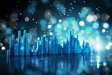 Abstract blue city background with bokeh lights