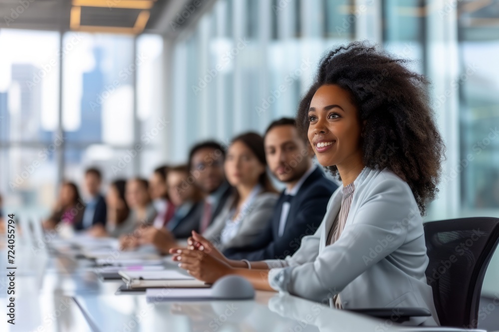 Wall mural a group of business professionals sitting in a conference room listening to a presentation