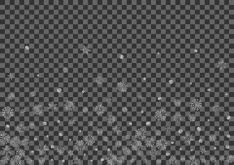 Silver Flake Background Transparent Vector. Snowflake Magical Texture. Luminous Confetti Snowflake. Metal Ice Pattern.