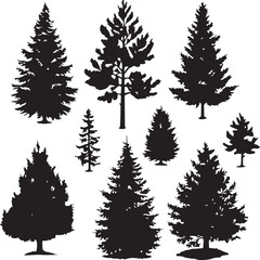 Set Trees. Hand drawn vector illustration	