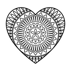 Doodle heart mandala coloring page. Outline floral design element in a heart shape. Png clipart isolated on transparent background