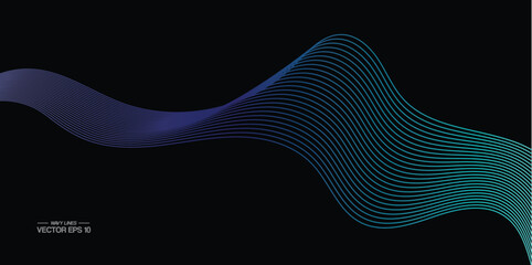 Abstract vector wave line flowing green and blue color isolated on black background for design elements in concept technology, music, science