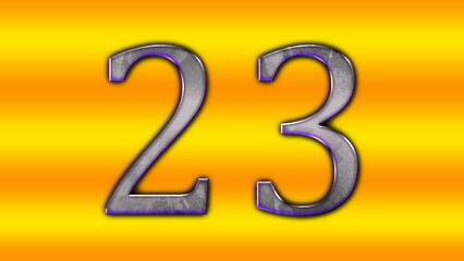 3D purple marble logo design of number 23 on yellow gradient background.