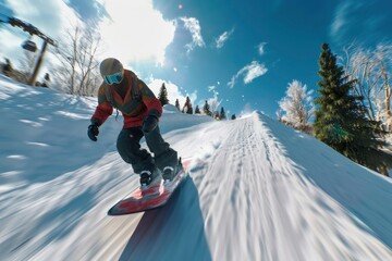 Fototapeta na wymiar Snowboarding in the winter season