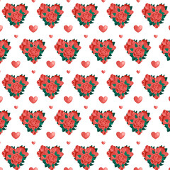 Valentines seamless pattern with red roses.