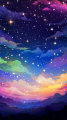 Naklejka na ściany i meble Hand drawn cartoon beautiful night sky scenery illustration background 