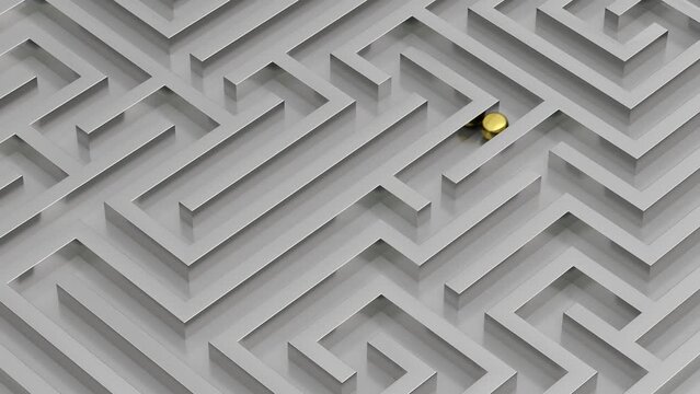 Ball rolls through the maze. Finding the way concept.