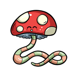 Imaginary Kawaii Style Cartoon Toadstool Snake Character 
