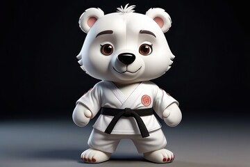 Fototapeta premium Cartoon 3d white bear in taekwondo uniform.Educational posters for Kids and children's book Illustrations concept,merchandise such as t-shirts, hoodies, or water bottles concept.
