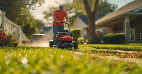 A Man and His Mower Transforming the Lawn into a Green Oasis