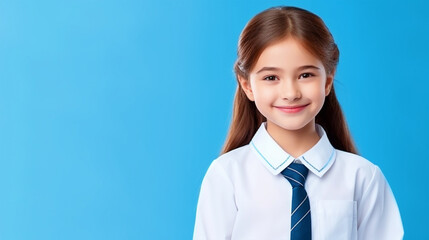 School girl in school uniform standing in front of isolated background - ai generative