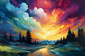 Abstract surreal nature landscape painting AI Generated