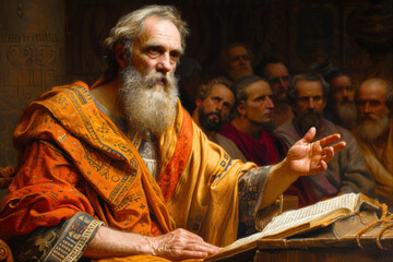 Fototapeta premium Painting of Apostle Paul preaching in the synagogue to the Ephesians Generative AI Illustration