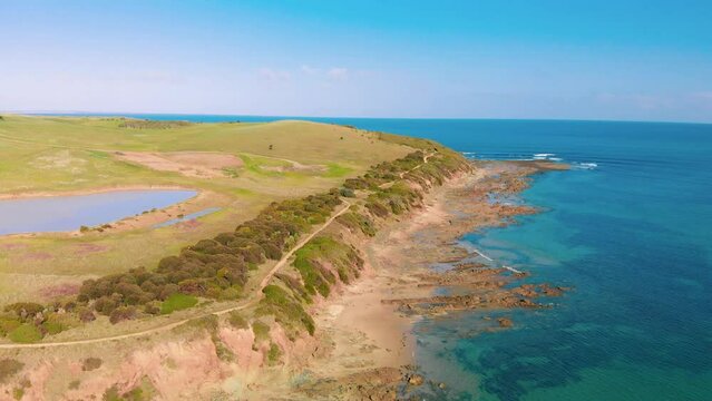 Aerial view of San Remo coastline near Phillip Island, Australia