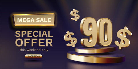 Coupon special voucher 90 dollar, Check banner special offer. Vector illustration