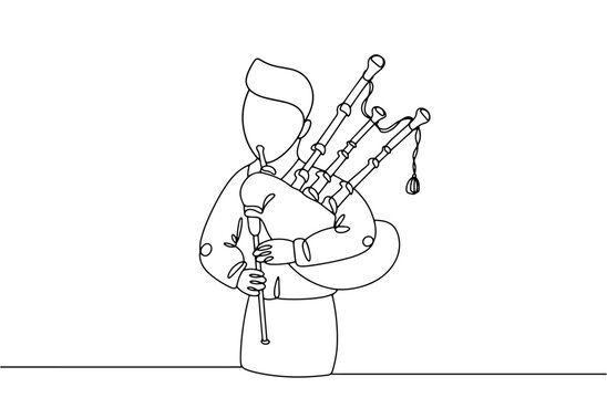 black and white bagpiper playing instrument clip art preview