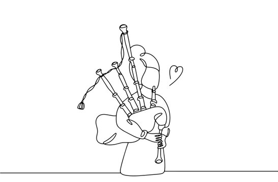 bagpiper playing instrument, single line art clip art preview