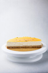 A delicious cake in a restaurant. Close-up