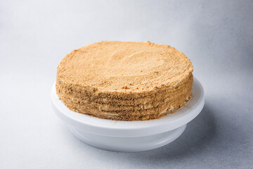 A delicious cake in a restaurant. Close-up