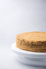 A delicious cake in a restaurant. Close-up