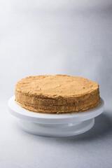 A delicious cake in a restaurant. Close-up