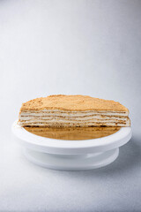 A delicious cake in a restaurant. Close-up