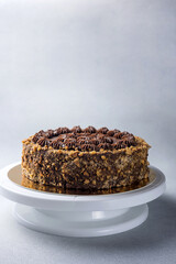 A delicious cake in a restaurant. Close-up