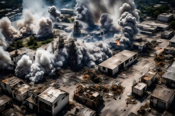 Illustrate the urgency of a chemical incident aftermath, showcasing emergency responders in action amidst the chaos.