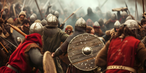 Anglo Saxon soldiers fighting in battle	