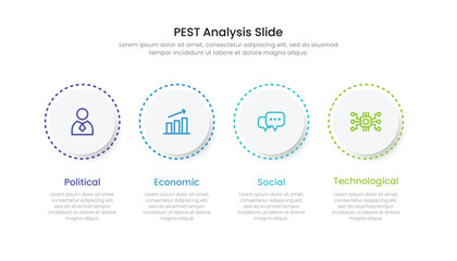 PEST analysis slide infographic template with icons - obrazy, fototapety, plakaty