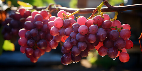Fototapeta premium Purple grapes in vineyard in daylight