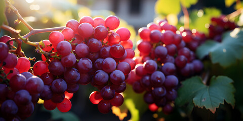 Purple grapes in vineyard in daylight