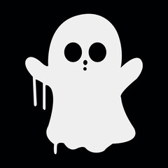 White ghost icon. Terrible character tries to scare, raises his hands up. Halloween and scary autumn holiday. Cartoon flat vector illustration