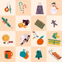 Winter elements in flat design