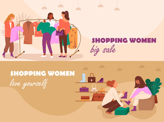 Women shopping banners in flat design