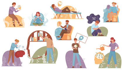 Mental health characters in flat design