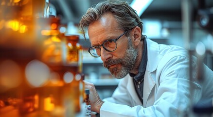 Middle age scientist is working in laboratory, concept of new technology for life