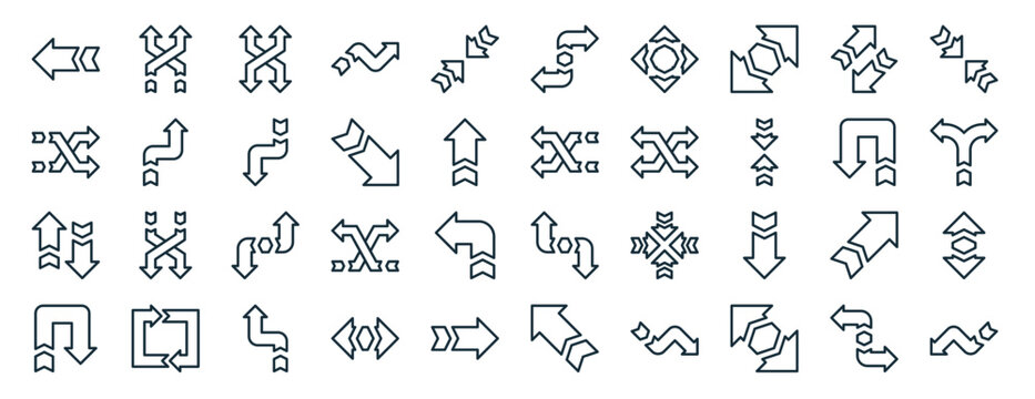 set of 40 outline web arrow icons such as shuffle, shuffle, exchange, u turn, u turn, two arrows, two arrow icons for report, presentation, diagram, web design, mobile app