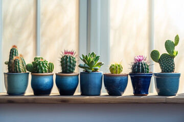 a carefully curated arrangement of potted cacti in a modern and minimalist indoor space
