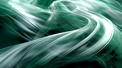 Flowing Smoke Waves in Dynamic Green Abstract Background with Fractal Light Patterns