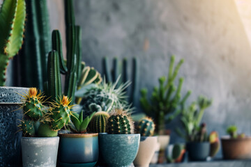 a carefully curated arrangement of potted cacti in a modern and minimalist indoor space
