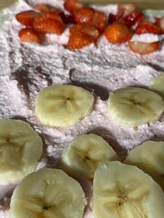 sweet cottage cheese with strawberries and bananas